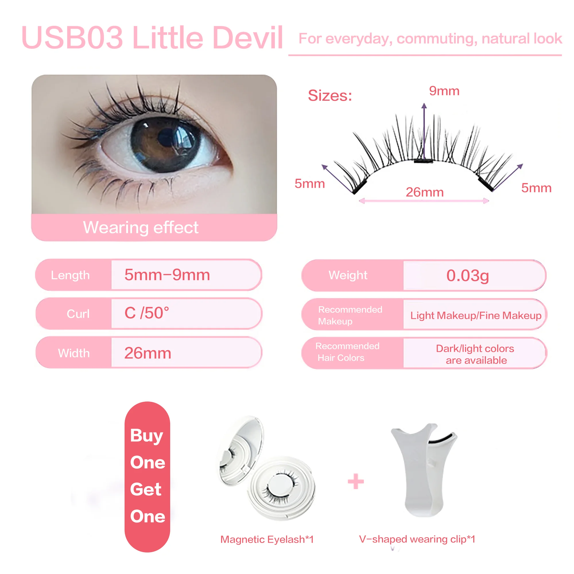 PRAECLARUS Little Devil 2Pairs Reusable Magnetic Lashes No Glue Needed Professional Premium 3D Soft Magnetic Eyelash 3-Step