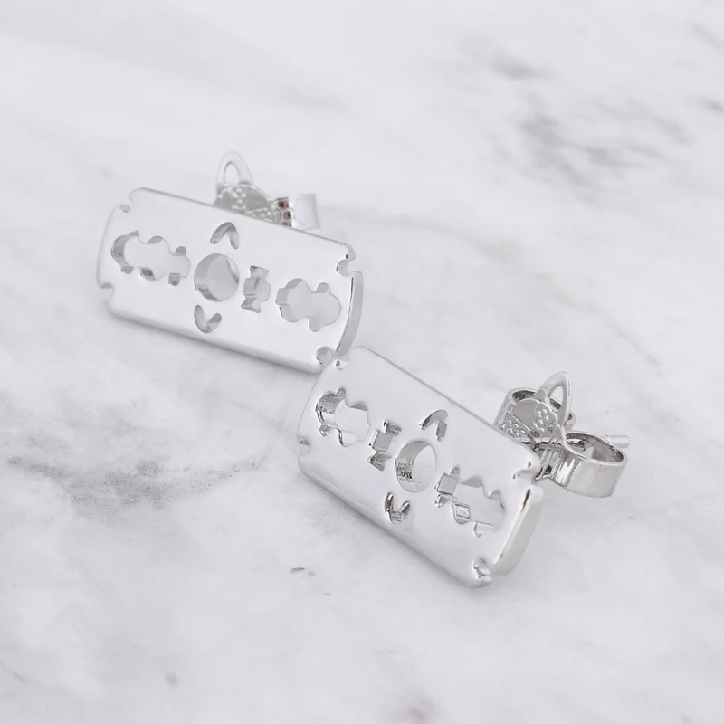 Pendientes de Plata de Ley S925 con Diseño de Cuchilla Único y Personalizado, Pequeños, Huecos, con Forma de Saturno, para Parejas