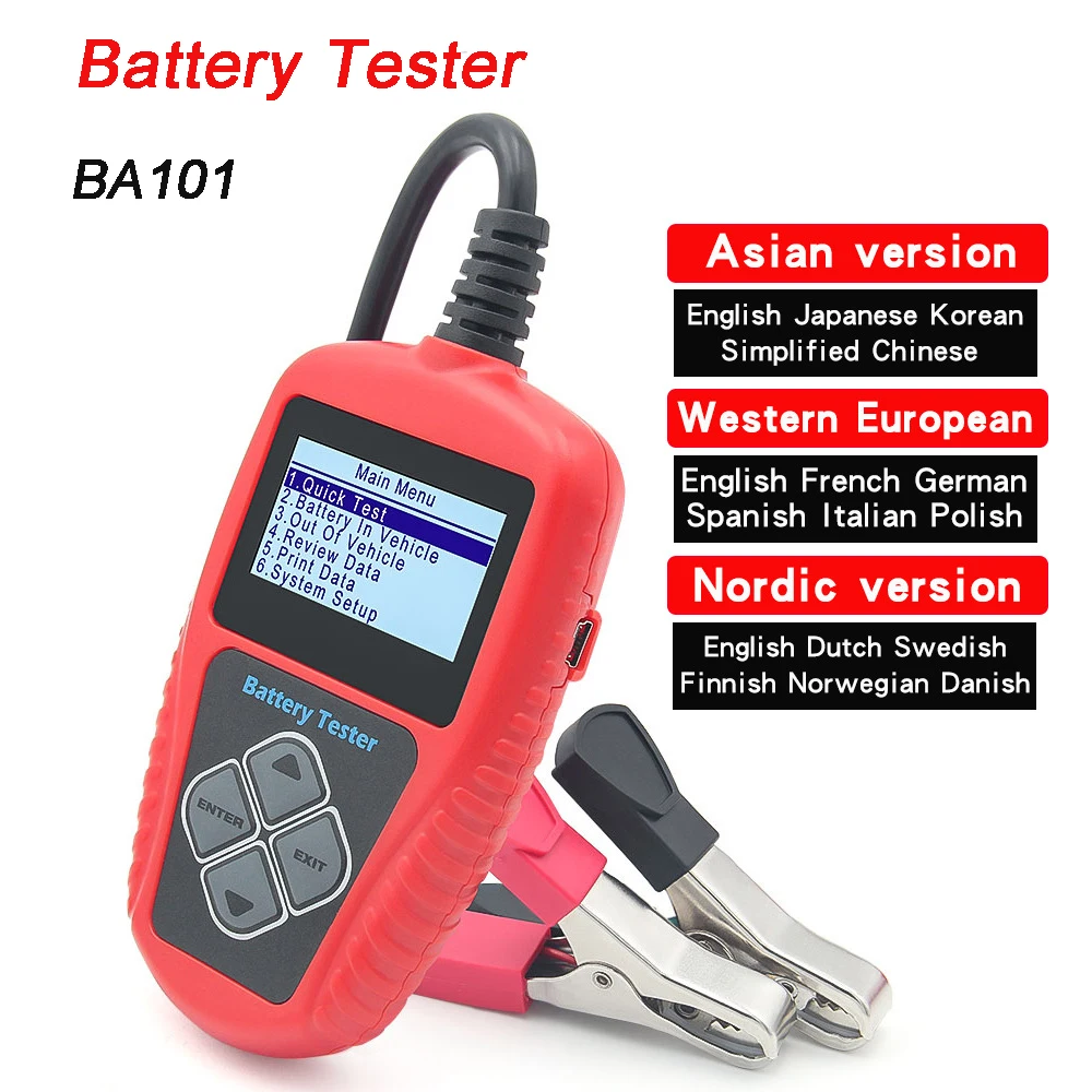 BA101 Lead Acid Battery Tester 8-30V For Battery Cranking Charging Test Support Multiple Languages Automotive Diagnostic Tools