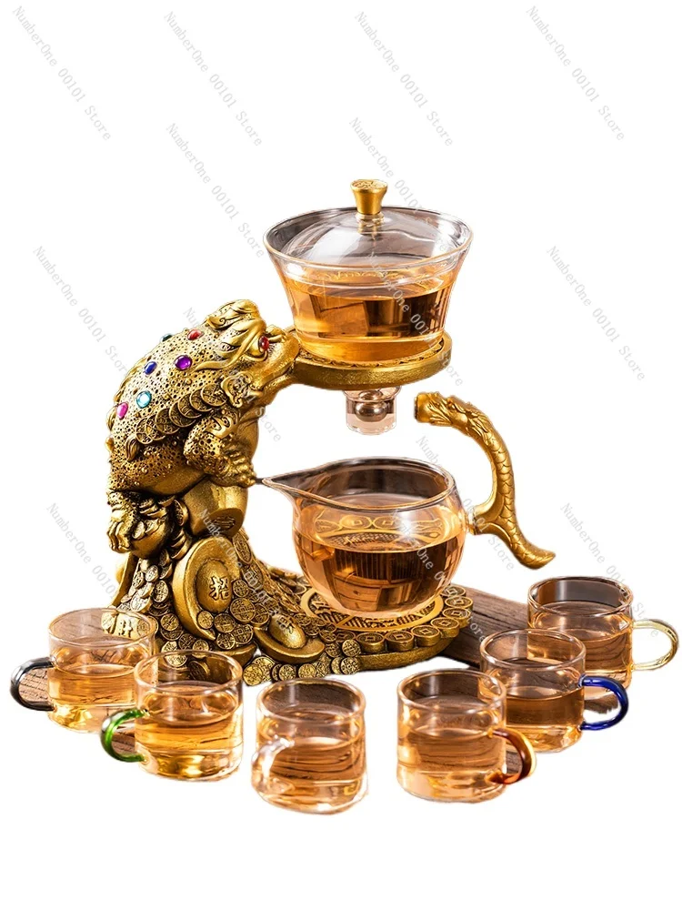 

Golden Toad Glass Automatic Tea Set Household Lucky Treasure Lazy Tea Brewer Kung Fu Tea Set Creative Teacup