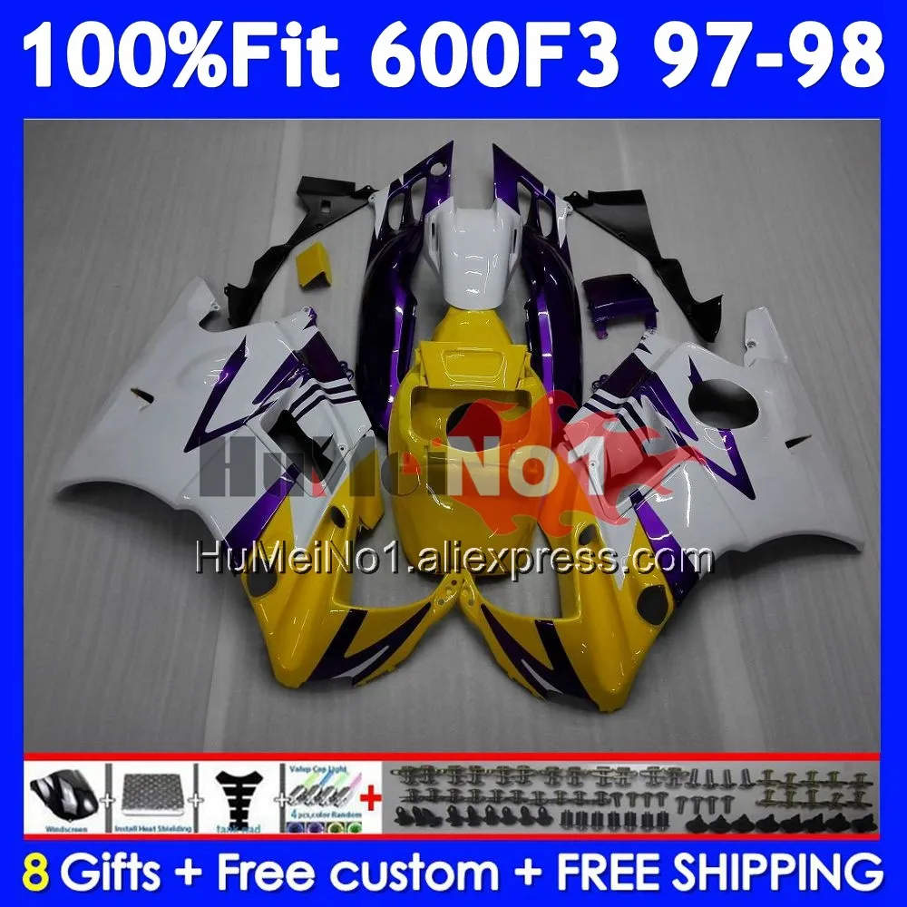 OEM Fairing +Tank For HONDA CBR600 F3 FS CBR600FS 97 98 39No.20 CBR Yellow purple 600F3 600 F3 CBR600F3 1997 1998 Injection Body