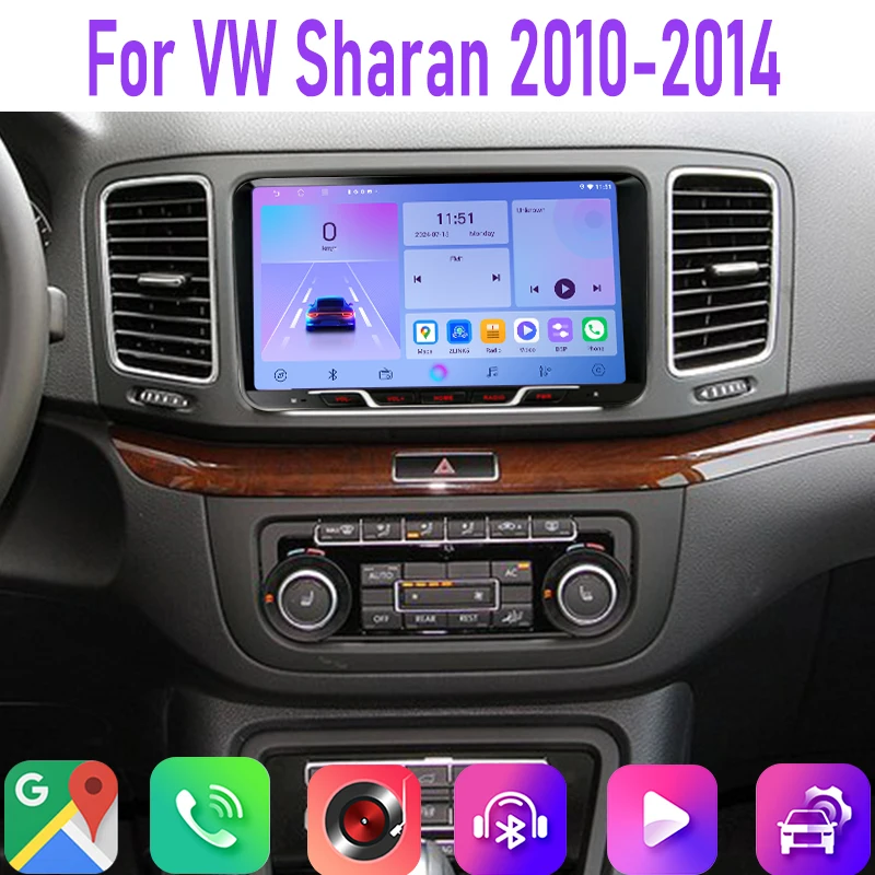 

9" 4GB+64GB For VW Sharan 2010-2014 Car Radio CarPlay Google Map Head Unit GPS Android Auto Stereo Car Multimedia Player