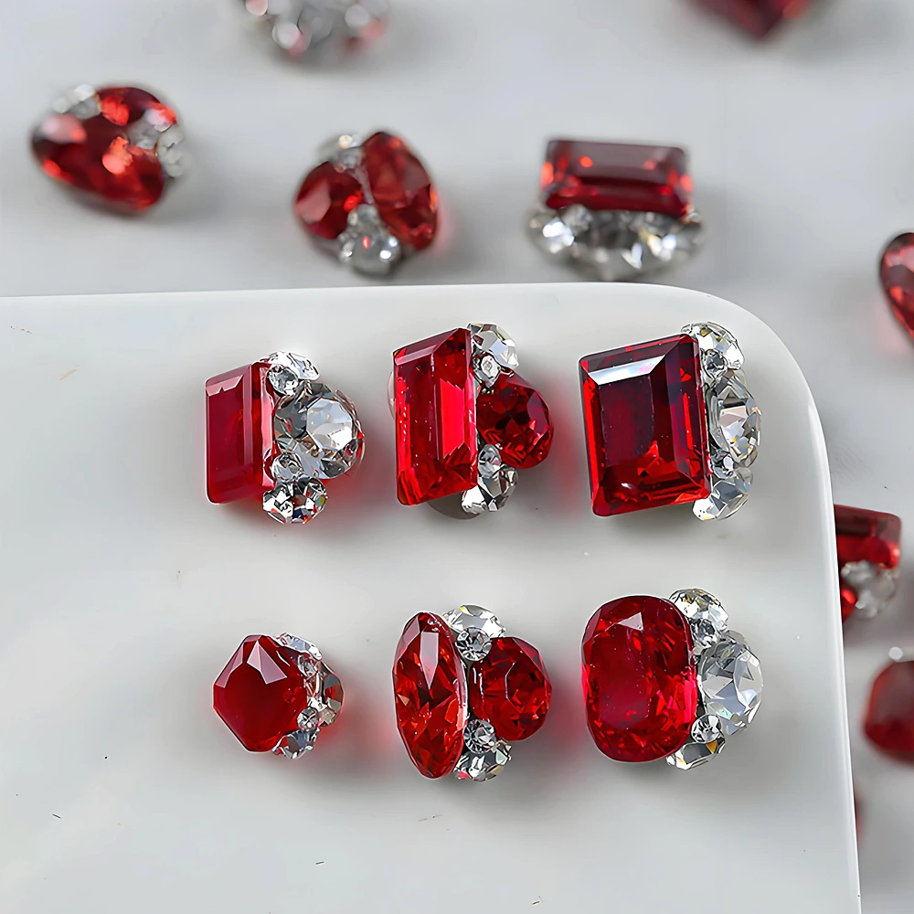 5PC Auspicious Red Stacked Nail Art Rhinestone Crystal Diamond Piling Jewelry Accessories For Nails Decoration Manicure Supplies