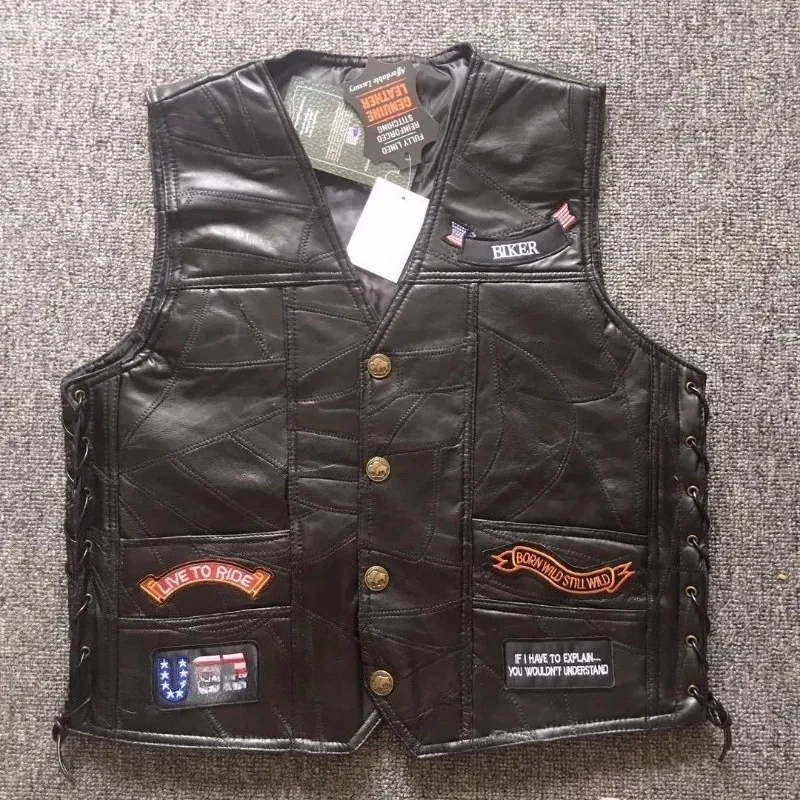 Men Cruiser Motorcycle Vests Street Jacket Western-style with A V Collar DesignClassic Leather Motorcycle Vests for Cafe Chopper