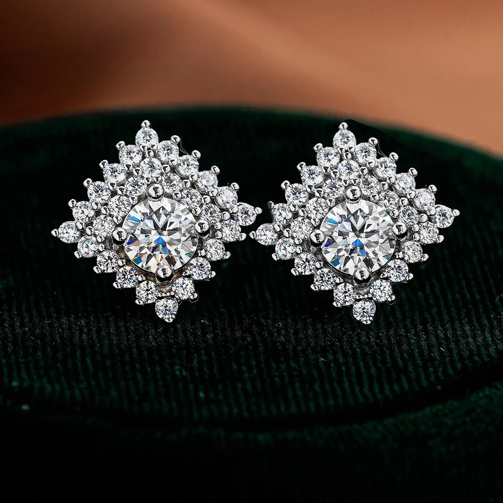 KyanGem Platinum PT950 Unique Eye-catching Square Moissanite Stud Earrings Luxury Diamond-Set Unisex Earrings