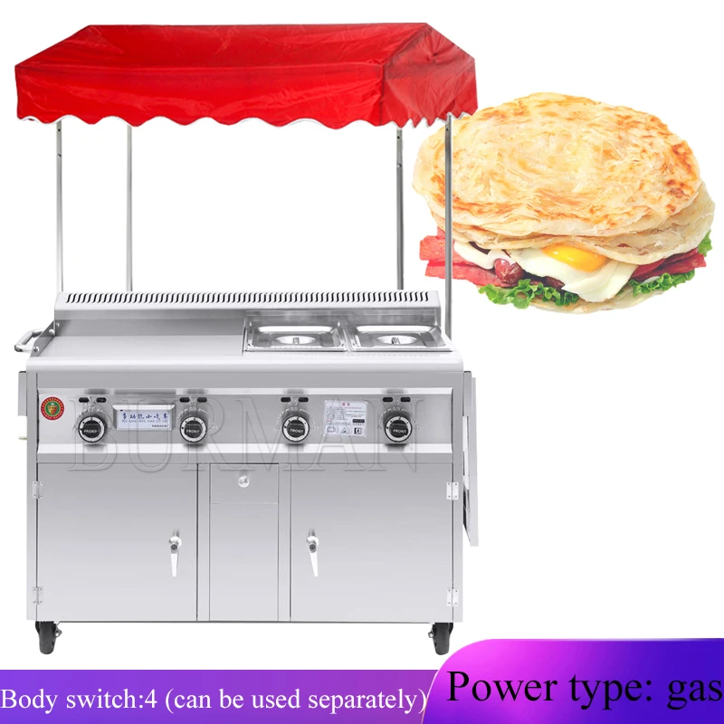 

Mobile Stall Multi-Function Snack Cart Trolley Stainless Steel Breakfast Fast Food Gourmet Cart