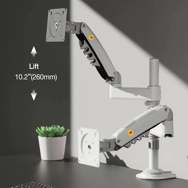 Soporte de montaje de escritorio para monitor dual, brazo de monitor de computadora giratorio de movimiento completo, se adapta a dos pantallas de hasta 27'' H180