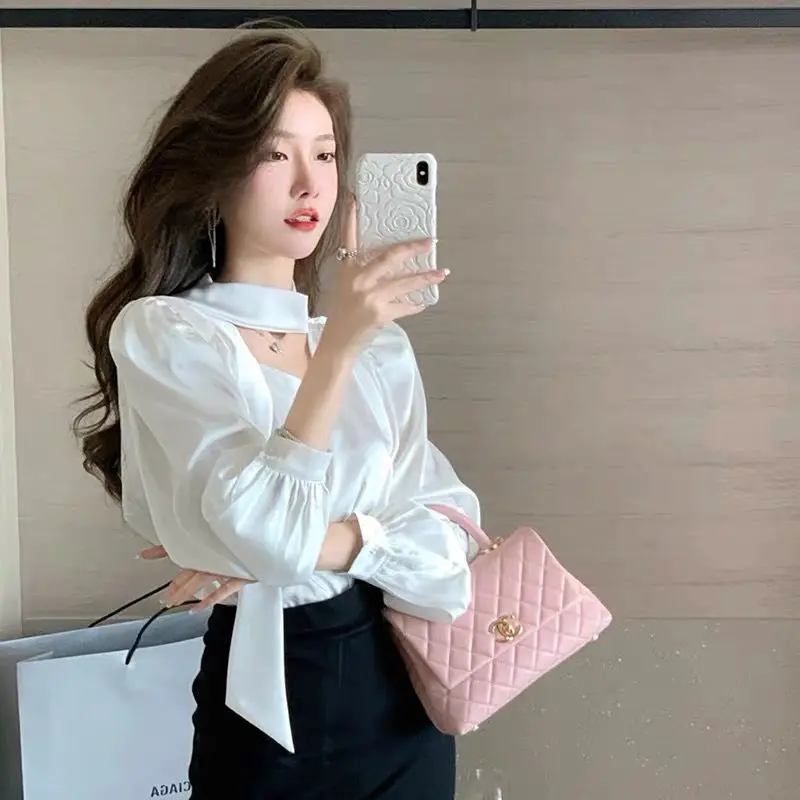 White Blouses Women Leisure Elegant Office Lady Chic Soft New Spring Designed Streetwear Puff Sleeve Temperament French Vintage