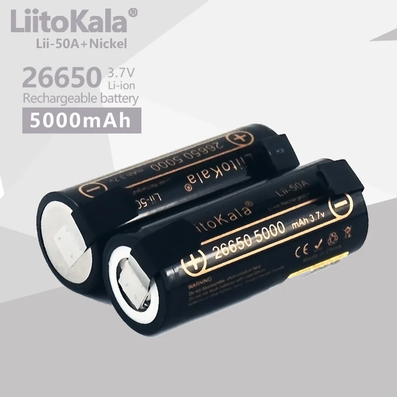 LiitoKala Lii-50A 26650 5000mah 26650-50A akumulator litowo-jonowy 3.7v do latarki 20A + arkusze niklowe DIY