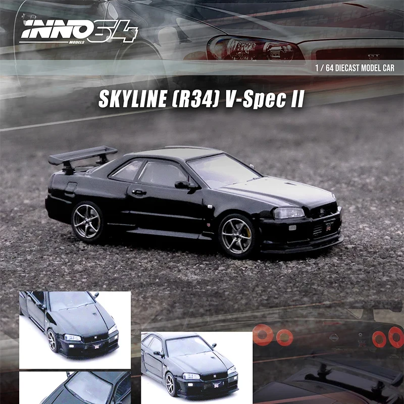 

INNO In Stock 1:64 Skyline GTR R34 V SPEC II Black Diecast Diorama Car Model Collection Miniature Toys