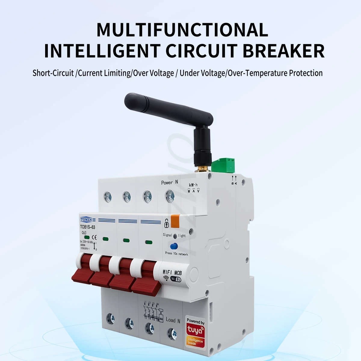 TOMZN Three-phase 3IN1 WIFI Smart Circuit Breaker 4P Energy Meter RS485 TUYA Prepaid Function Overload Short-circuit Protection