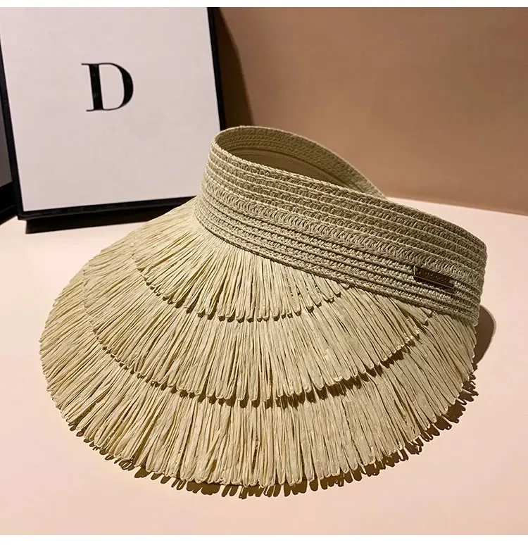 Neuer Designer-Mode-Marken-Sonnenhut mit Fransen, Strohhut für Damen, Sommer-Sonnenhut mit offenem Oberteil, Outdoor-Parma-UV-Schutz-Strandhut – Detail 7