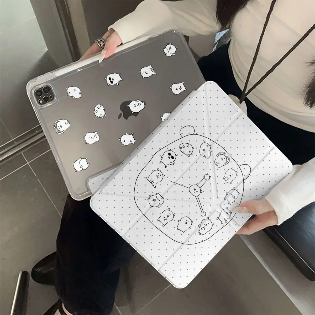 Full Screen Wave Point Bear Case For iPad Air 11 10th 11th A16 9th Case iPad Pro11 4 5 10.9in 12.9 M2 M3 M4 Mini 7 Pencil Holder