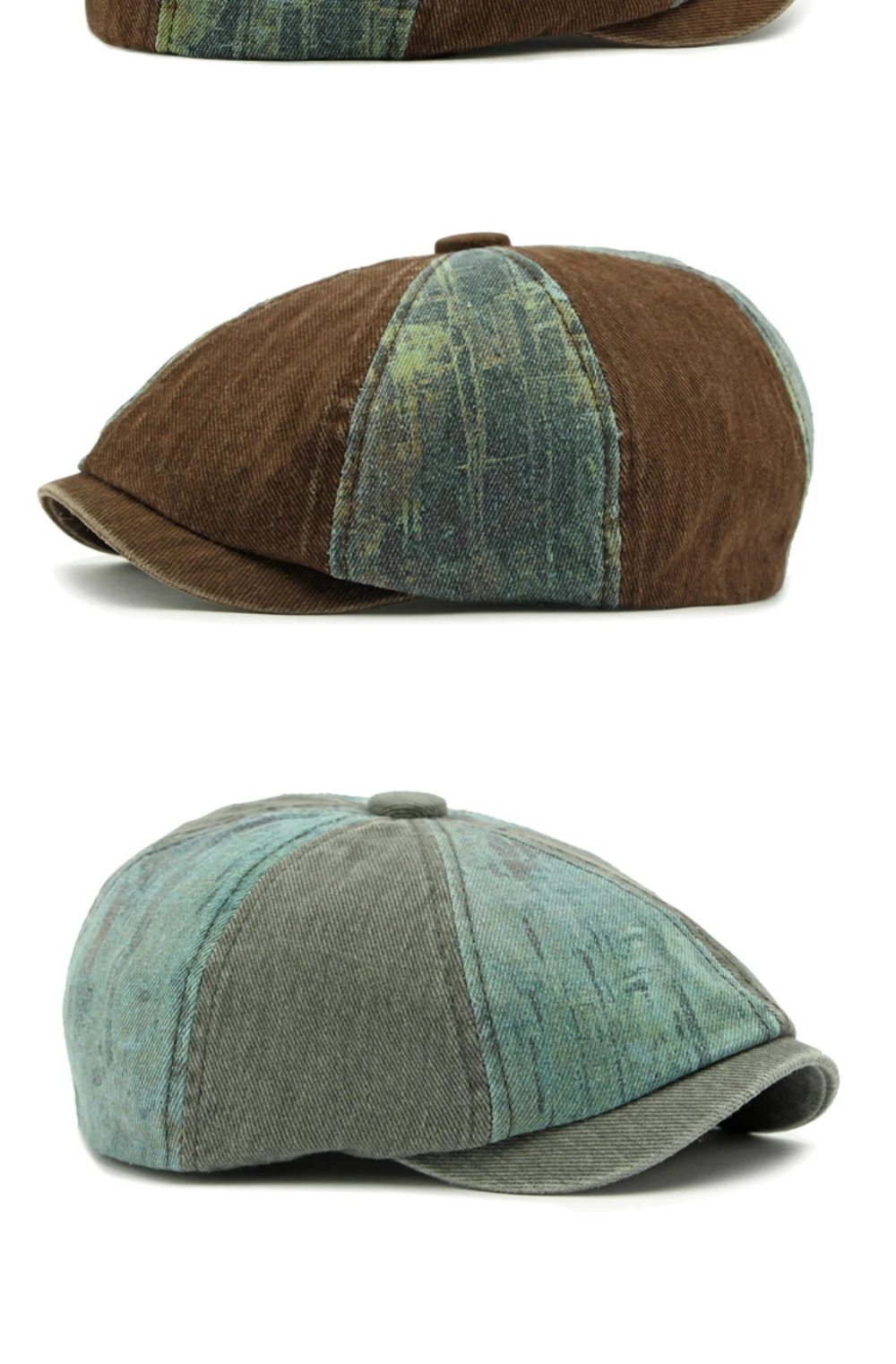 HT4789 Herren- und Damen-Baskenmützen, Neue Gewaschene Baumwoll-Flatcap, Unisex Achteckige Baskenmütze für Frühling, Sommer und Herbst, Patchwork-Baskenmütze – Detail 8
