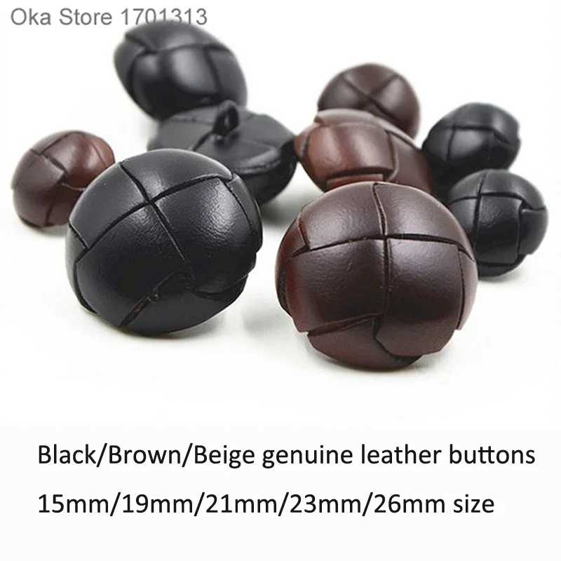 DIY Genuine Leather covered buttons 15/19/21/23/26mm High quality beige black brown leather button for coats jacket buckle