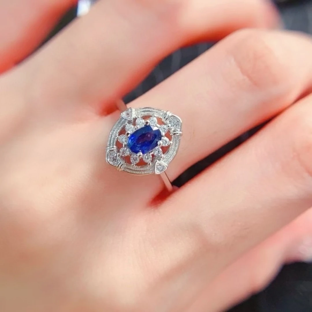 

KJJEAXCMY High End Women's Ring Natural Sapphire S925 Silver with Electroplating Boasting High Clarity Full Brilliance Gift