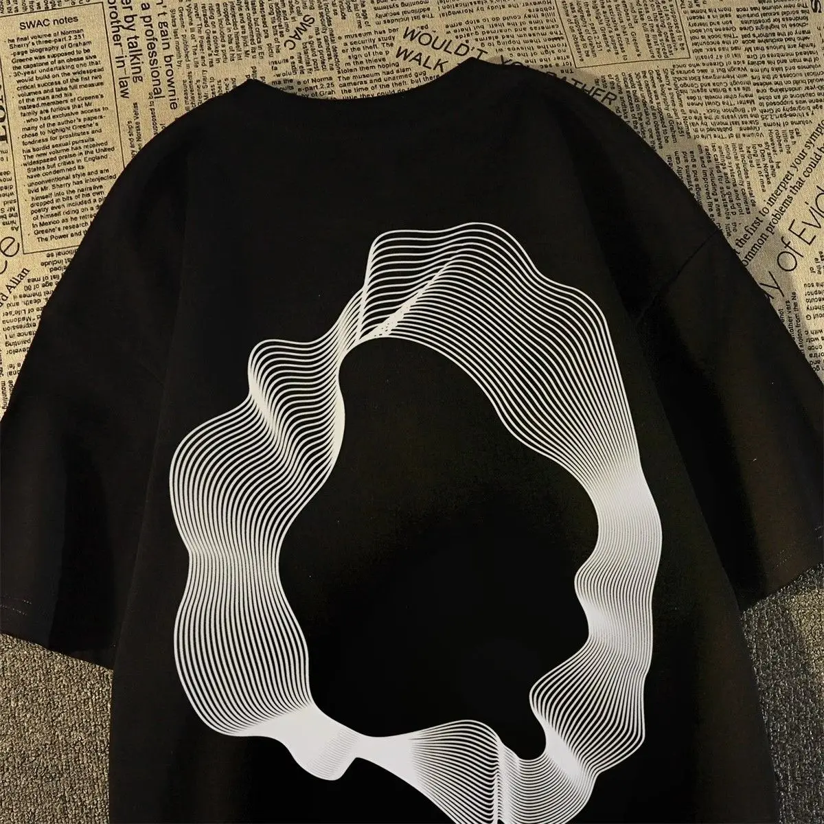 

European and American trendy brand t-shirt men design sense niche hiphop street short-sleeved American retro couple niche top