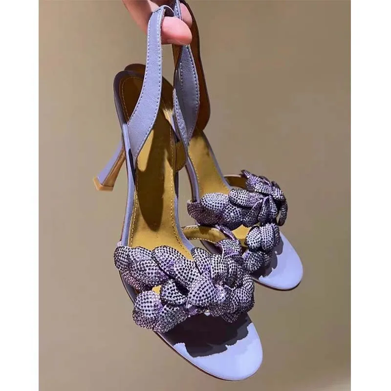 Golden pineapple exquisite rhinestone flower women's outerwear rhinestone V-neck open-toe high-heeled sandals