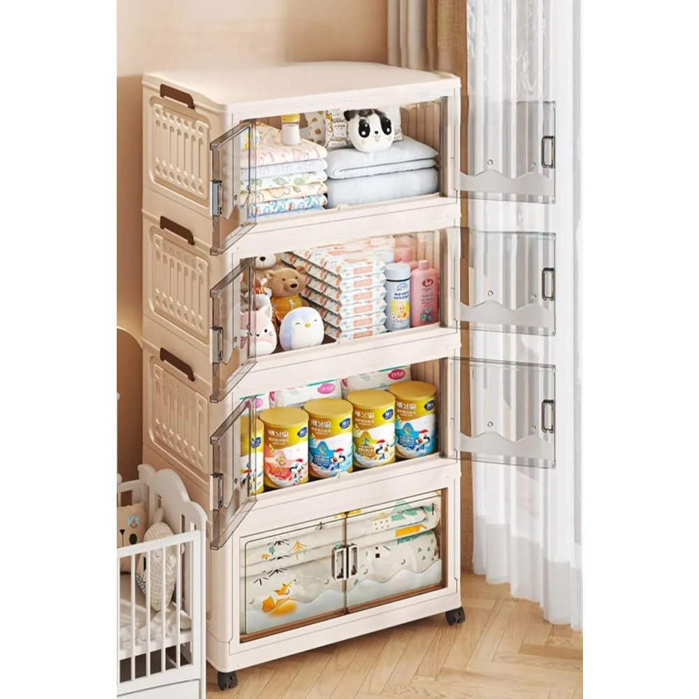 

5 Tier Plastic Storage Bins with Lids, 125QT Foldable Stackable Storage Bins with Wheels, Closet Organizers and Storage, Plastic