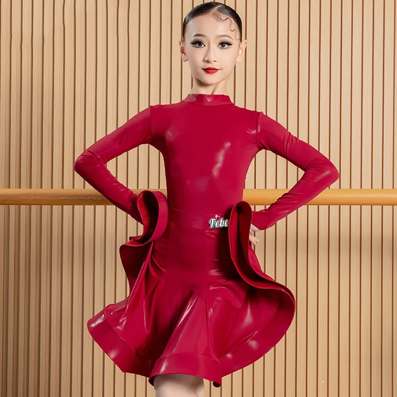 

Платье для латинских танцев, одежда для профессиональных соревнований для девочек, костюм с длинными рукавами, тренировочная одежда для танцев ча-ча, разноцветная