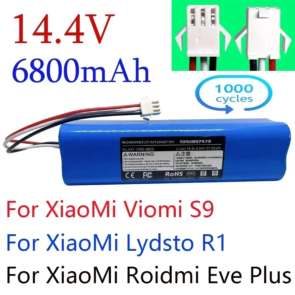 100% New Original For XiaoMi Viomi S9 Lydsto R1 Roidmi Eve Plus Robot Vacuum Cleaner Battery Pack with Capacity 6800mAh