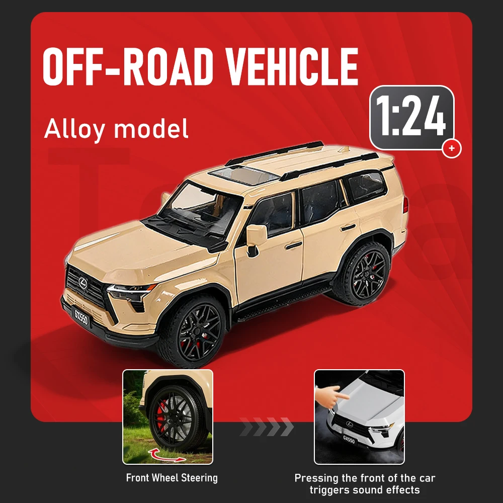 

Масштабная модель внедорожника 1:24 GX550 LX600, литая из сплава, с открывающимися дверями, звуком и светом, откатным механизмом, амортизацией, для декора стола