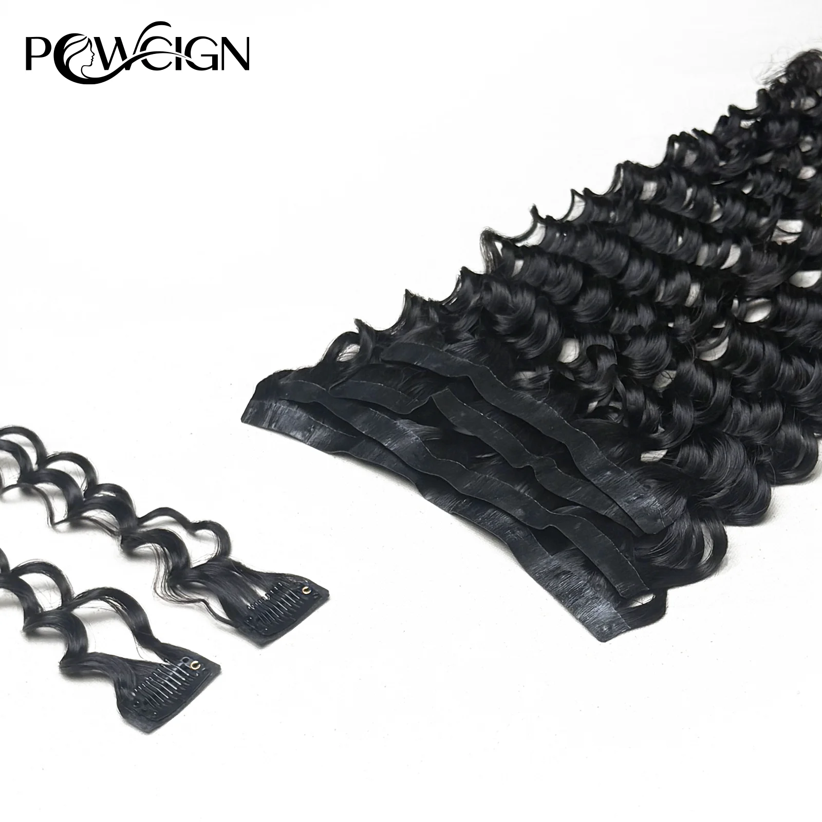 

Наращивание волос из искусственной кожи, 100% человеческие волосы, глубокая волна, натуральный черный цвет, 110 г/компл., 6 шт., бесшовные невидимые зажимы из искусственной кожи, уток