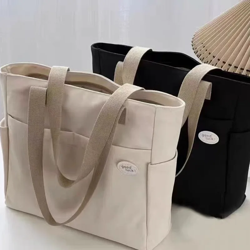 Japan Canvas Tote Bag Zipper Leisure Art Student Oxford Cloth Commute Thickened Handbag Single Shoulder Bag Mobile Phone ID Bag