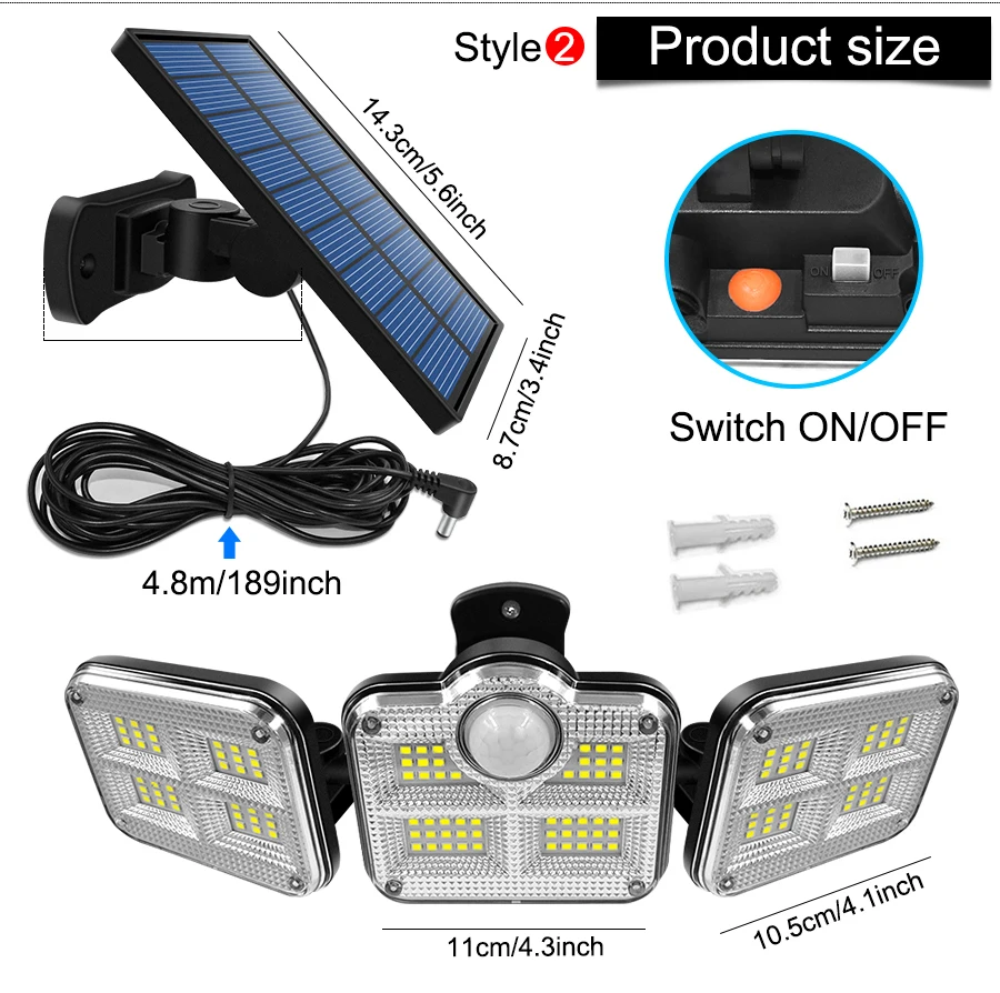 20w Solar licht 122/333led ip65 wasserdichte Solar-Garten lampe für den Außenbereich mit einstellbarem Weitwinkel mit 3 Modi – Detail 9