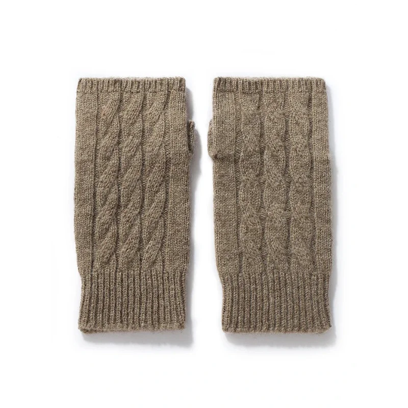 

Pure Wool Knit Mittens Autumn Winter Fingerless Gloves Cable Seamless Comfy Warm Wool Thumb Hole Mitts Unisex