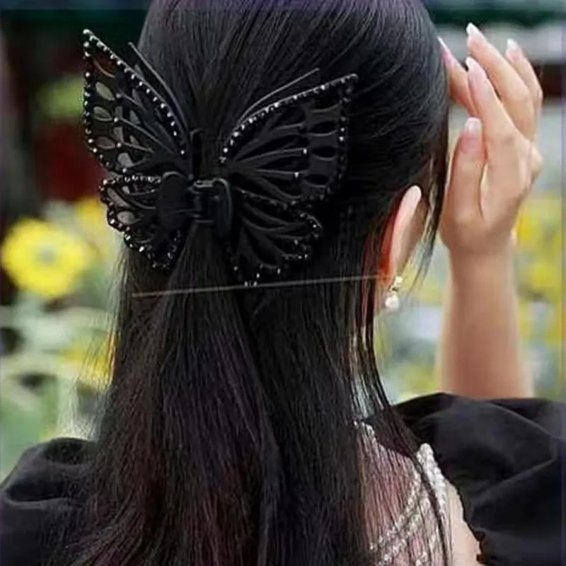 Neue Schmetterling große Haar Krallen Mode Haars pangen Acryl glänzende Doppels chicht Haarschmuck für Mädchen Klauen clip – Detail 4