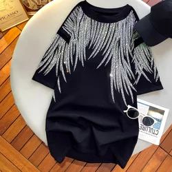 XL-4XL Large Size 150KG Rhinestone Graphic T Shirt for Women Men Summer Hip Hop Streetwear Loose Brand T-shirt Tees Y2K Tops