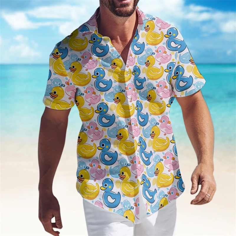 Cute Rubber Duck Graphic Beach Shirt Cool Ducks 3D Printed Shirts For Men Clothes Funny Duckie Female Blouses Kawaii Y2k Tops