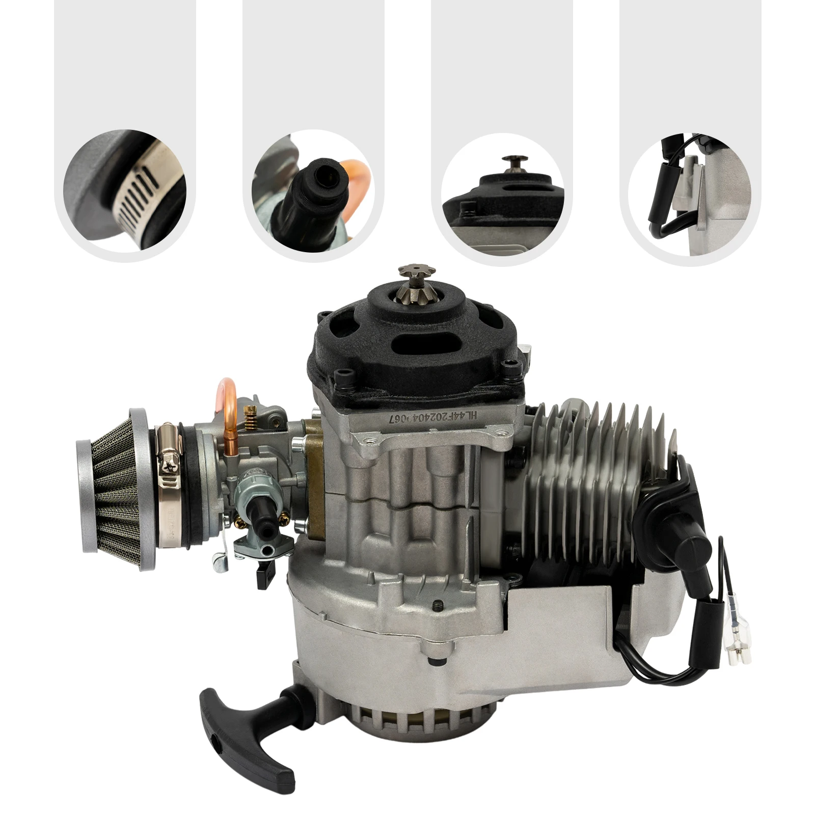 Motore a 2 Tempi 49cc per Mini Moto, 3HP 12500rpm, Raffreddato ad Aria, Avviamento a Strappo per Mini Moto, Pocket Bike, Ciclomotore