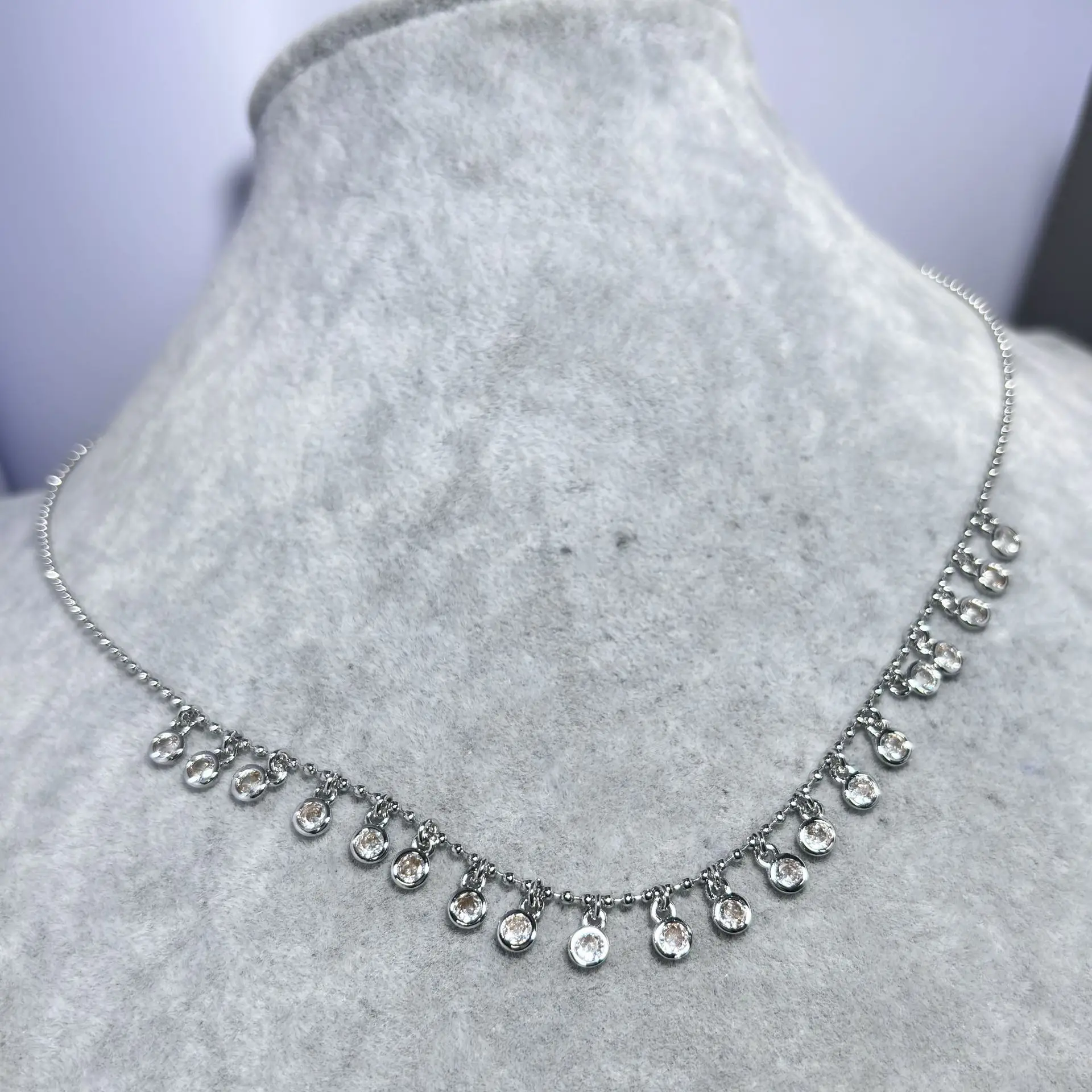 S925 Sterling Silver Necklace Tassel Beaded Chain Stackable Delicate Collarbone Jewelry Women Gift