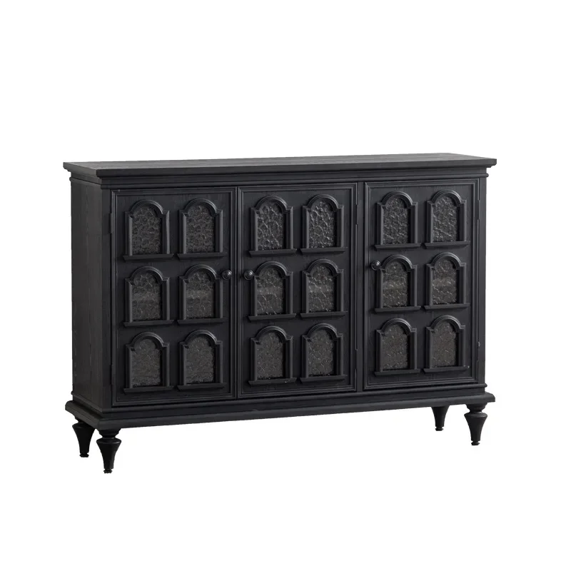 

European court style black entrance entrance cabinet retro restaurant decorative cabinet medieval coffee cabinet solid wood tea