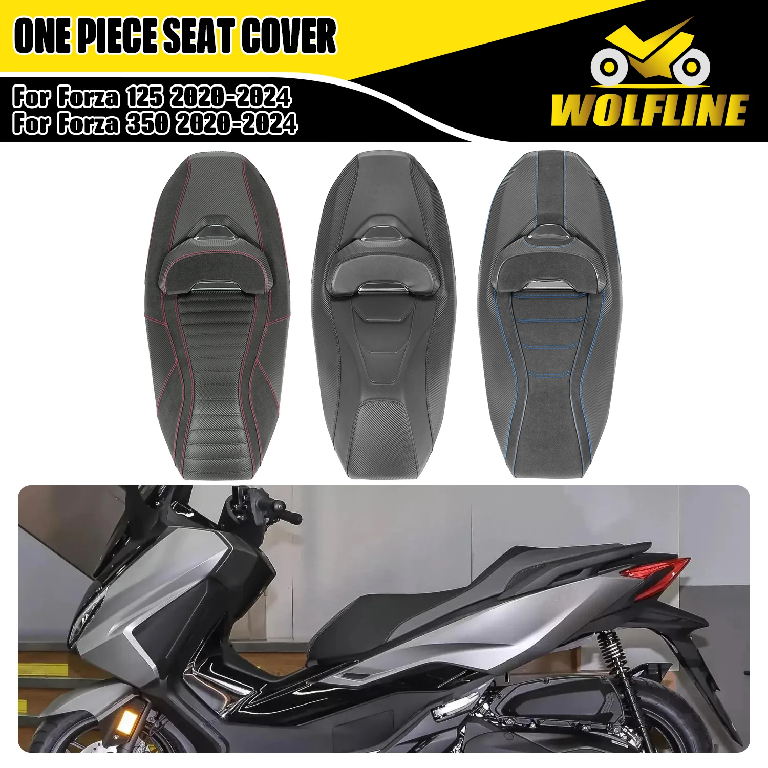 WOLFLINE Front Rear Seat Cushion 2-Up Saddle Pad for Honda Forza NSS125 NSS350 2020-2024 2021 2022 2023