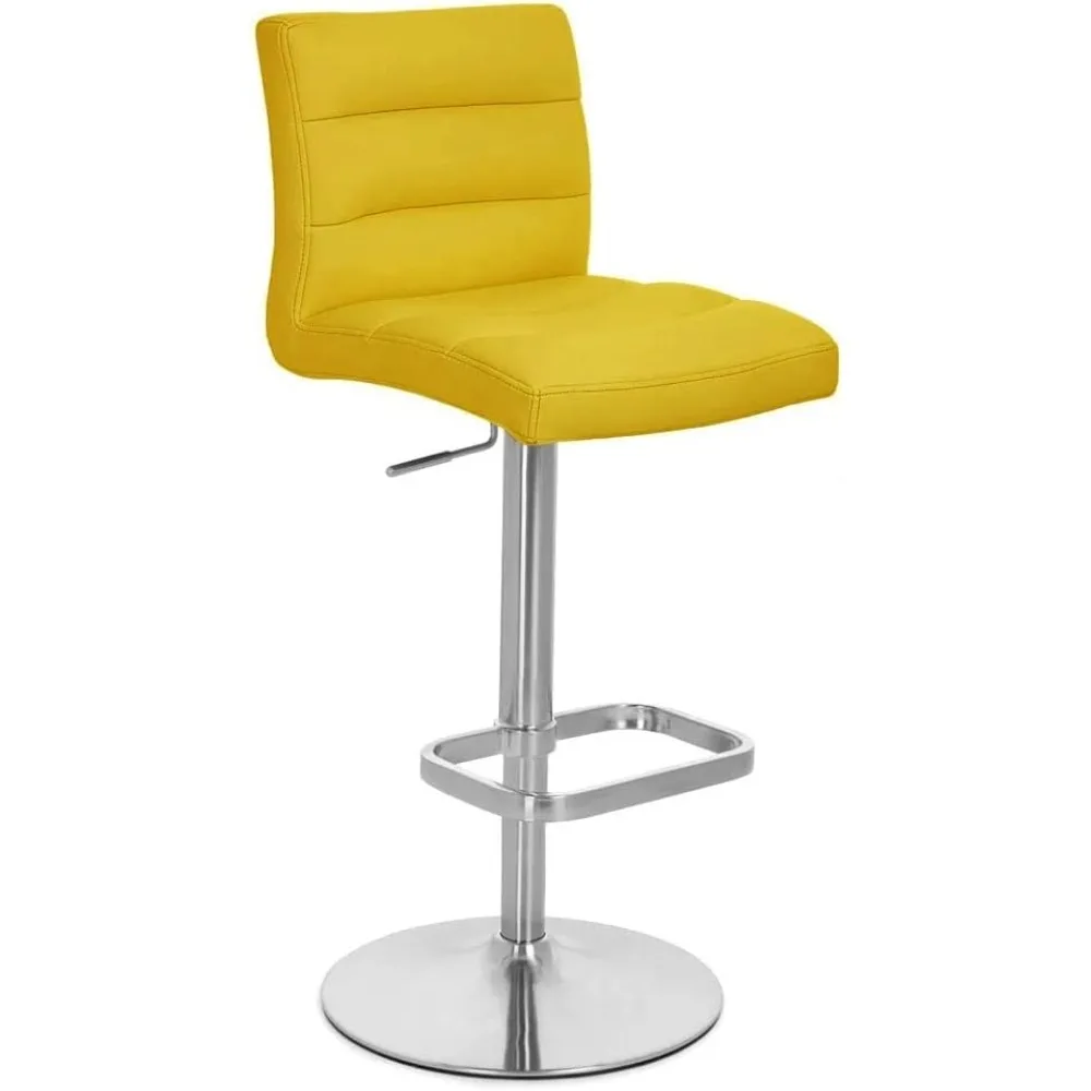 

Adjustable Height Yellow Swivel Armless Bar Stool with Brushed Steel Base