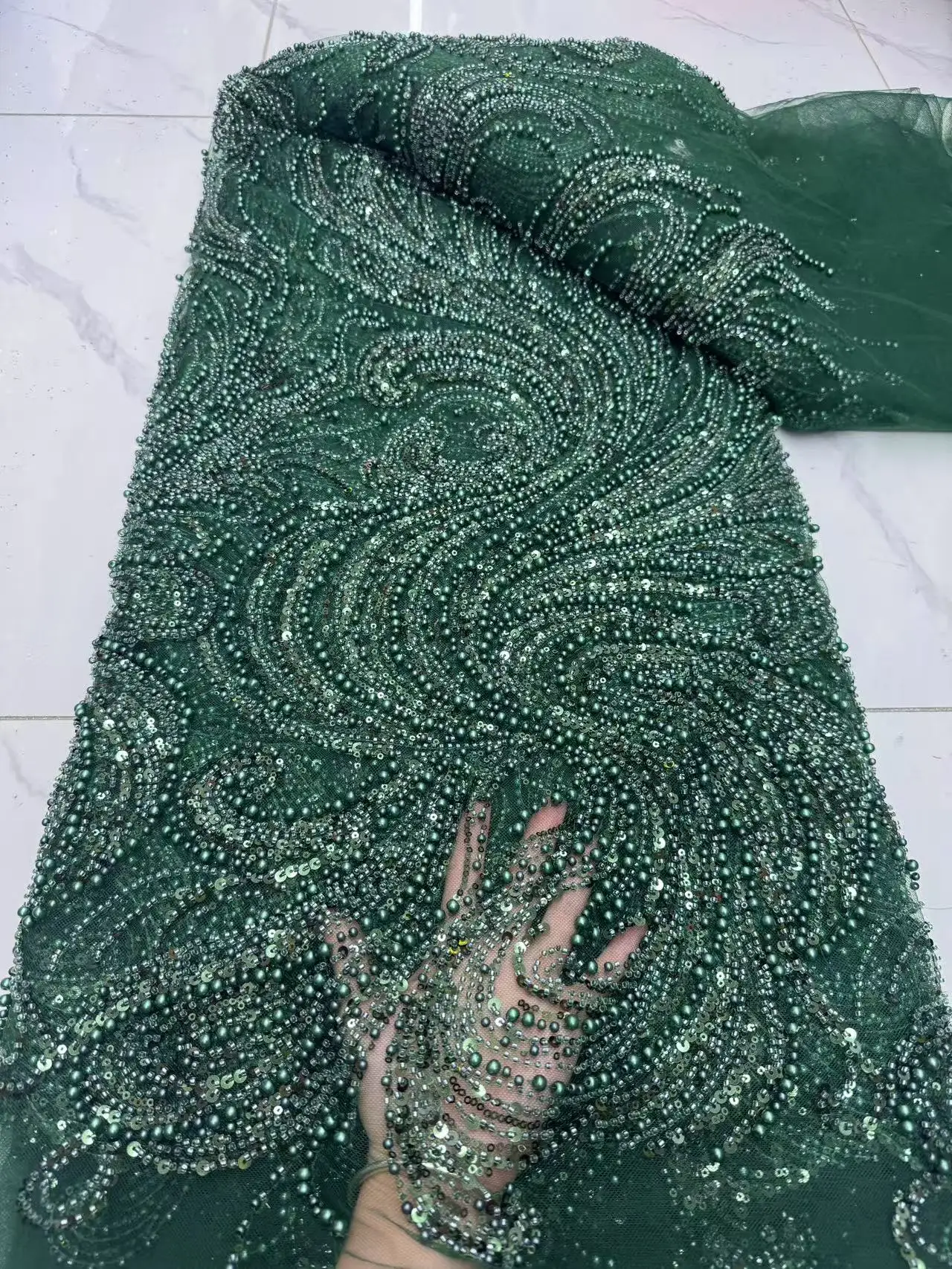 Afrykańska koronka z cekinami i koralikami, haftowana, dla pana młodego, nigeryjska, wysokiej jakości francuska koronka na suknię ślubną, 2025.