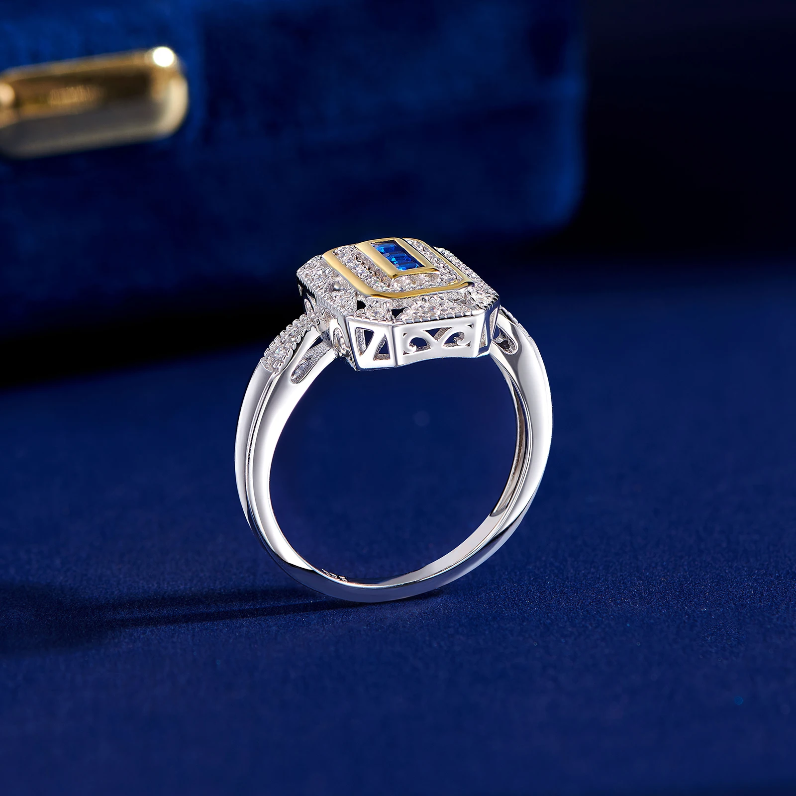Newshe Vintage Engagement Wedding Rings for Women Real 925 Sterling Silver White & Gold Color Blue AAAAA Zircon Cocktail Ring