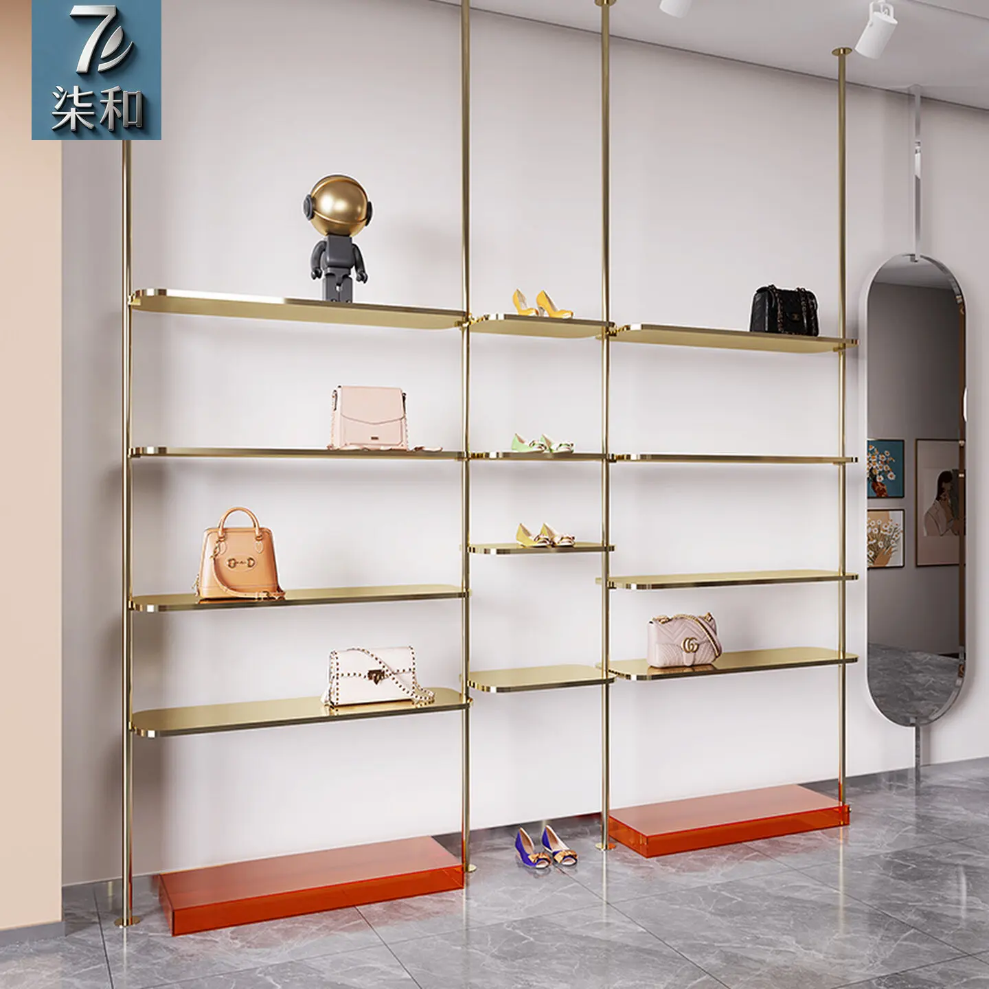 

Shoe store shoe rack display rack Clothing store shoe bag display rack Stainless steel shelf Buyer store boutique shelf