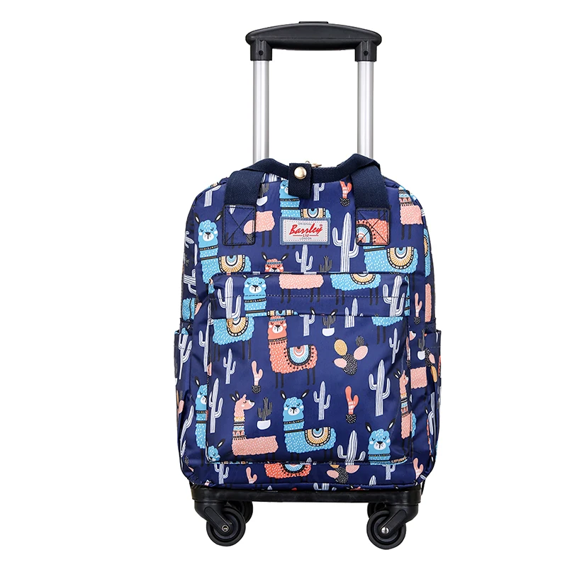 حقيبة سفر خفيفة الوزن بعجلات عالمية ومقبض قابل للإزالة، حقيبة ظهر مقاومة للماء مع طباعة، حقيبة يد للسفر للشباب