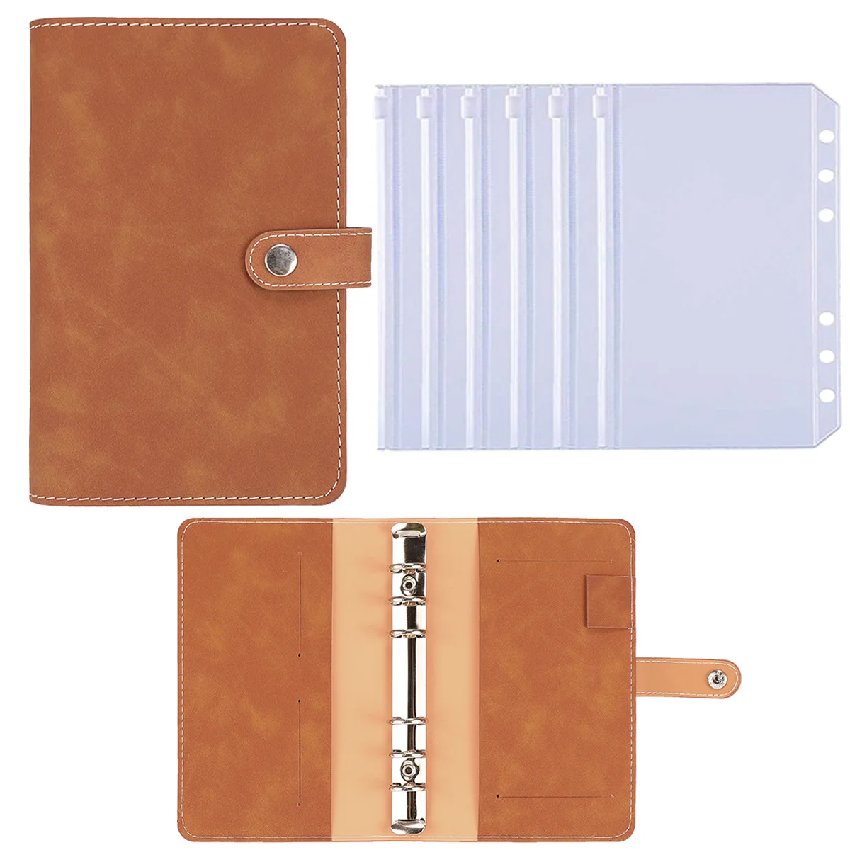 Brown Loose-Leaf Money Saving Planner With Multifunctional Storage, Detachable Zipper Pocket & Replacement Refills