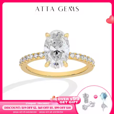 ATTAGEMS Oval Cut 3.0CT All Moissanite Rings forWomen 925 Sterling Silver Gold Plated Engagement Ring Fine Jewelry Drop Shipping
