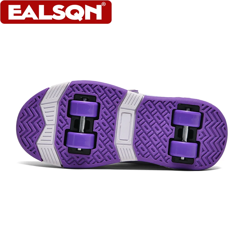 Ultra-Light 4-Wheel Roller Skates for Kids Girls 2-in-1 Walking Sneakers with Removable Wheels Breathable Outdoor Sports Shoes