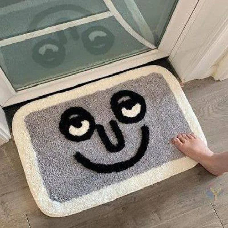 VIKAMA Funny Face Rug - Bathroom Anti-slip Water Absorbing Floor Mat - Living Room, Bedroom, Balcony Decor Floor Mat