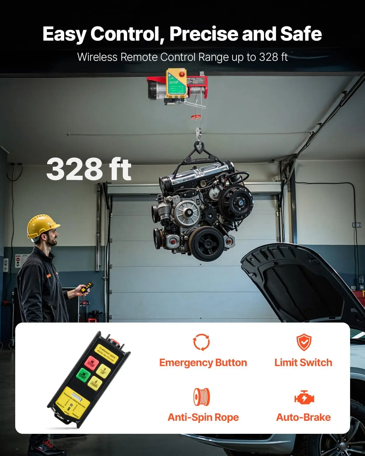 Electric Hoist, 1760 lbs 120V Electric Winch with 328 ft Wireless Remote Control, 40 ft Single Cable Lifting Height, Single/Doub