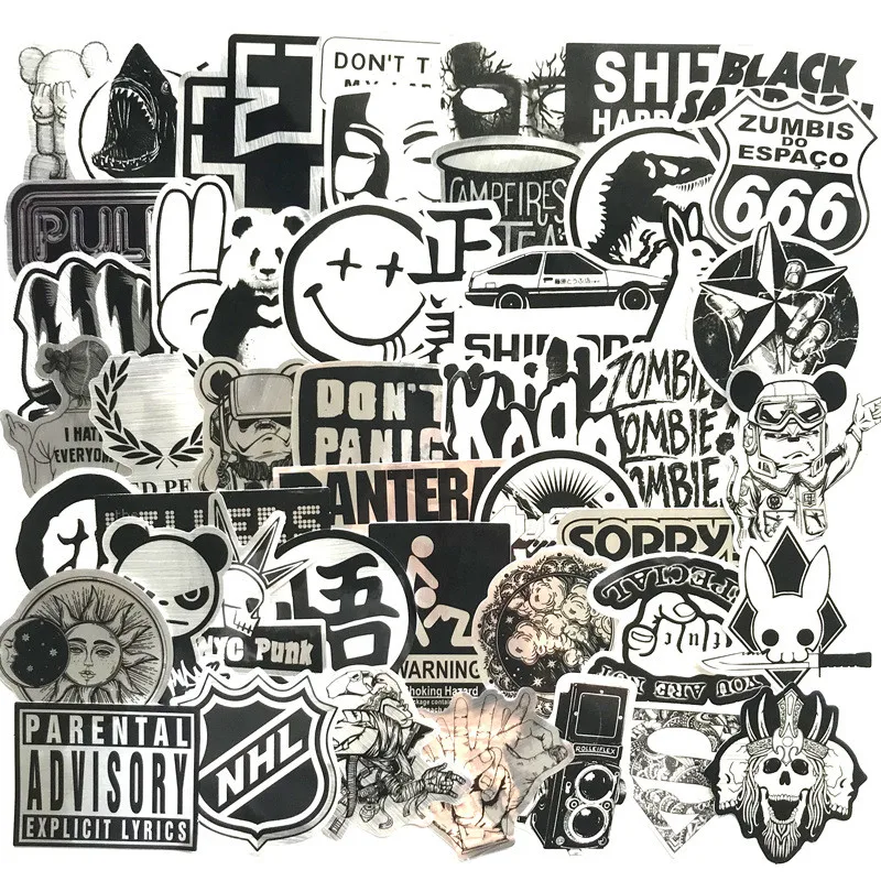 100/50 قطعة من ملصقات الملمس المعدني المصقول - تصاميم شعار العلامة التجارية ملابس الشارع، شارات جرافيتي منفعلة للقيثارات (متجر عوالم الرسوم المتحركة)