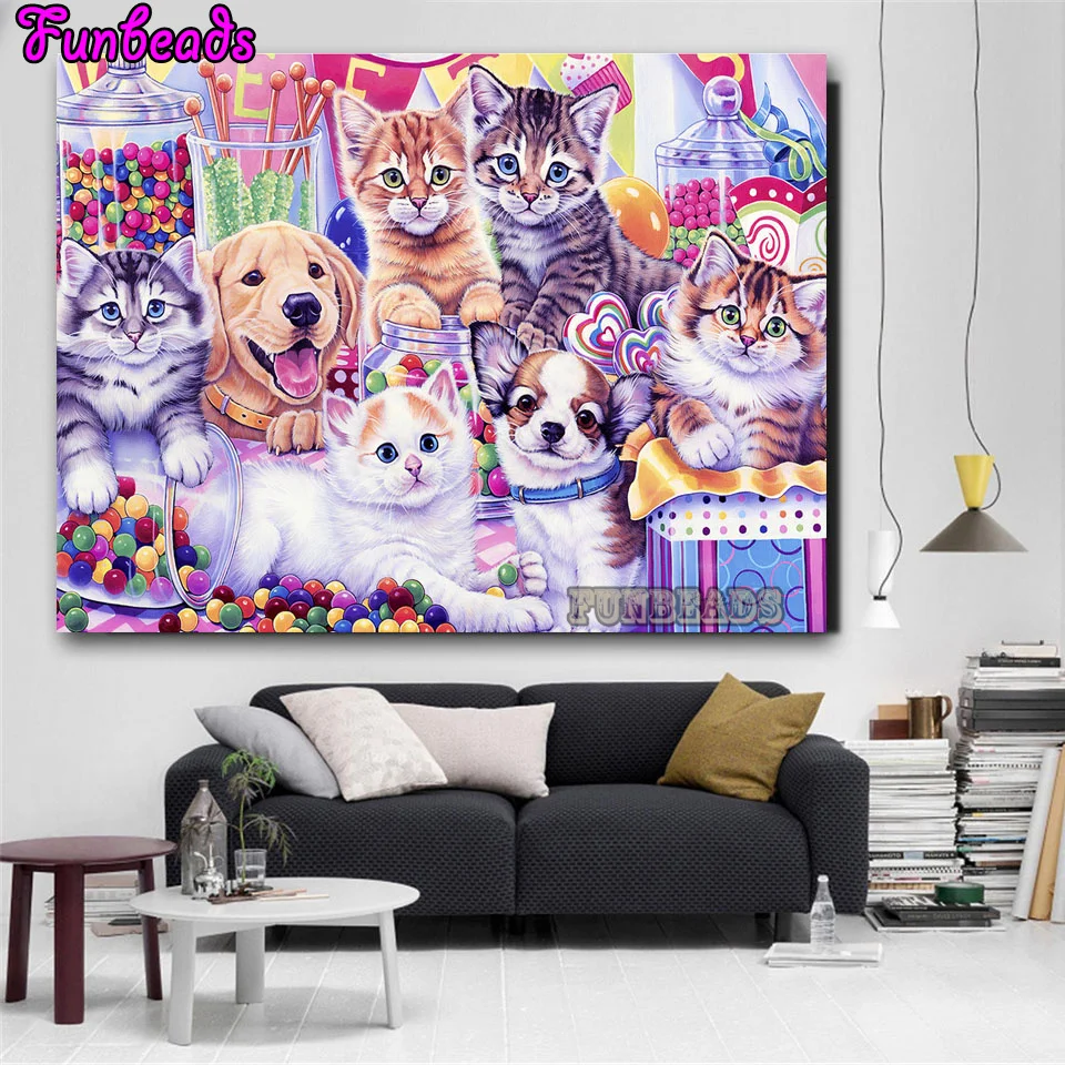 5d Diamond Painting Cat Dog Color Candy Full Square/round Mosaic Embroidery Animal Cute Pet Home Decor Diamond Art New TT6678