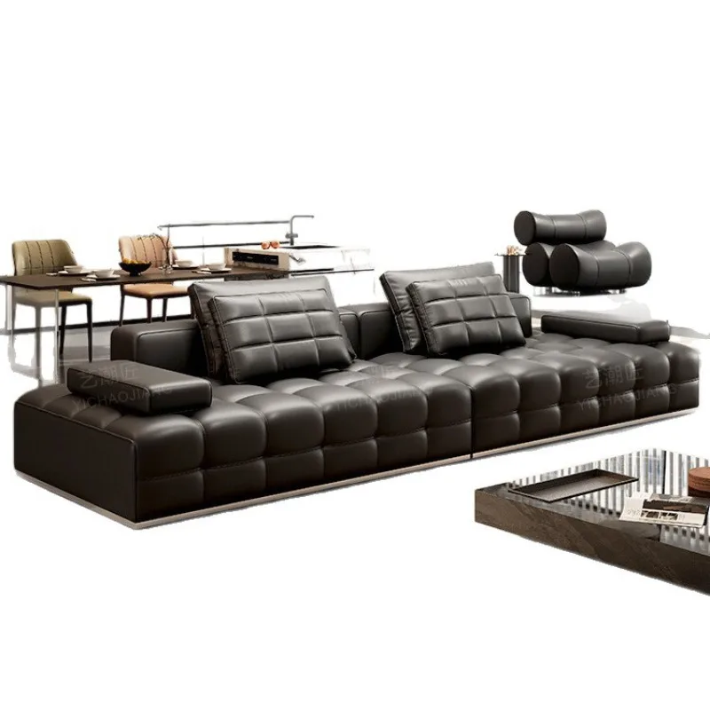 

Кожаный диван в итальянском минималистичном стиле, из натуральной кожи (первый слой), большой, плоский, для гостиной, горизонтальный, для прихожей.